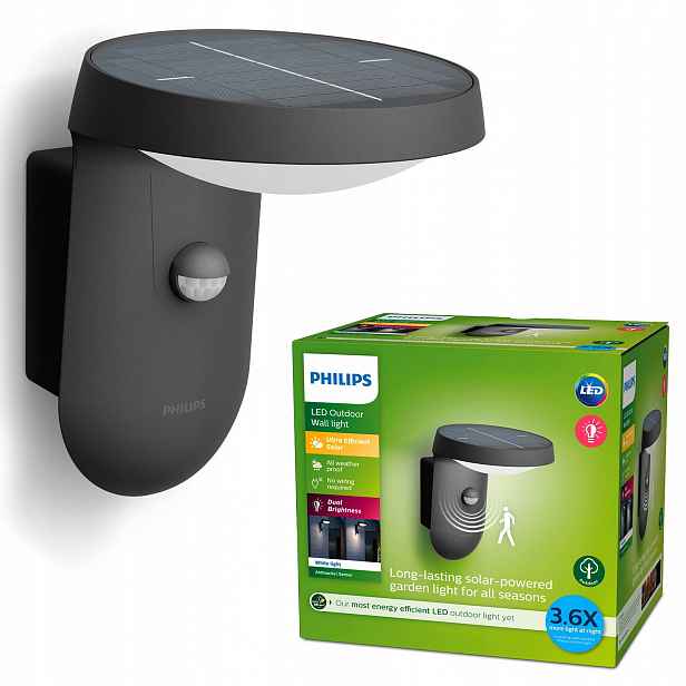 Nástěnné svítidlo Solární Lampa Fasádní Led 1.2W Snímač pohybu soumraku Philips