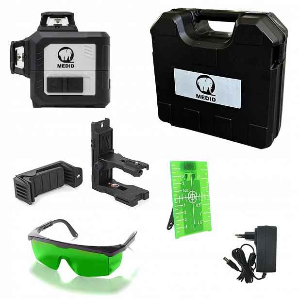 Medid Set Laser Zelený 3D Dosah 30 m Kufr Brýle Štít Držák