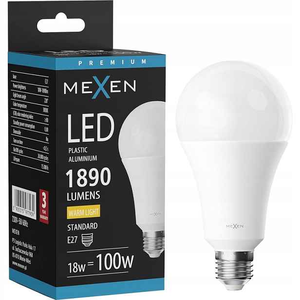 Mexen Nova Led Žárovka E27 A70 18W Teplá Bílá 3000K 1890 LM