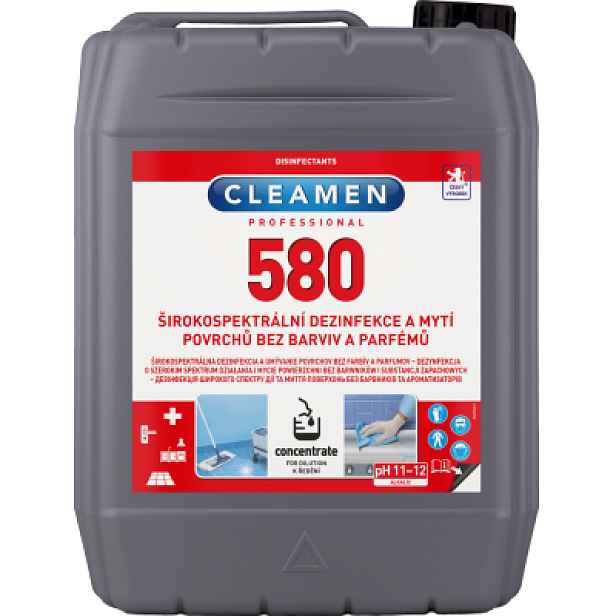 CLEAMEN 580 concentrate širokospektrální dezinfekce a mytí povrchů bez barviv a parf. 5L
