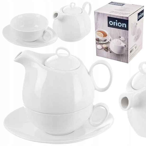 Džbán s šálkem na čaj Bylinný nálev Porcelánový Bílý Orion 3 el.