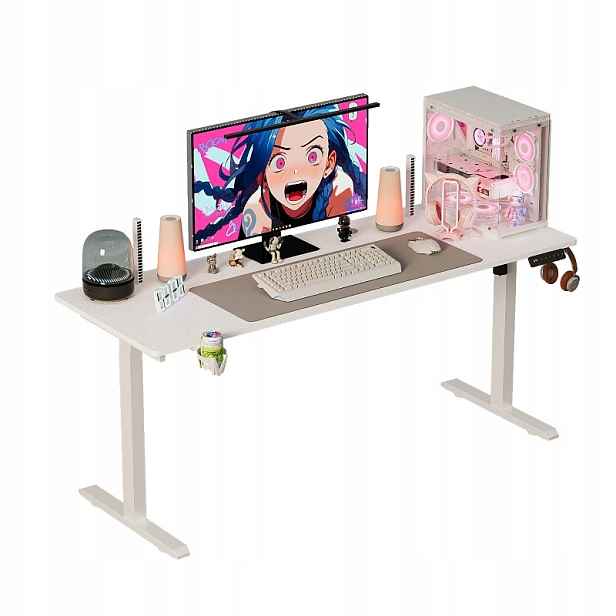 Elektrický zvedací psací stůl bílý 160 x 80, nastavitelný, Moderní, 72-118 cm