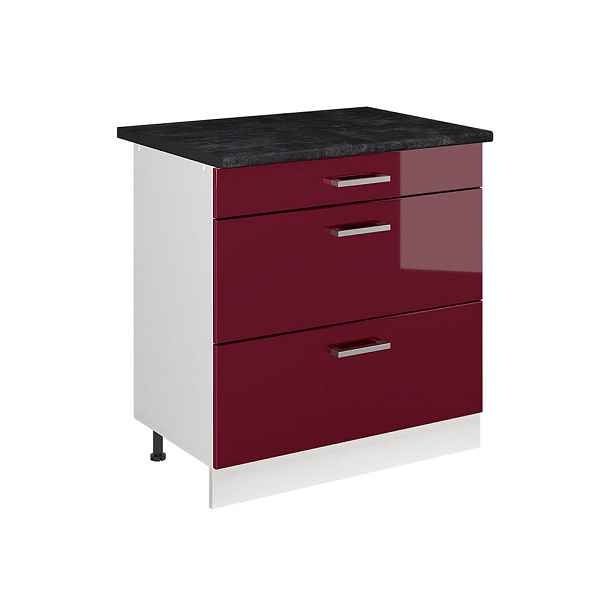 Vicco SPODNÍ SKŘÍŇKA KUCHYŇSKÉ LINKY R-Line, Červená vysoký lesk/Bílá, 80 cm se 3 zásuvkami pracovná doska antracitová