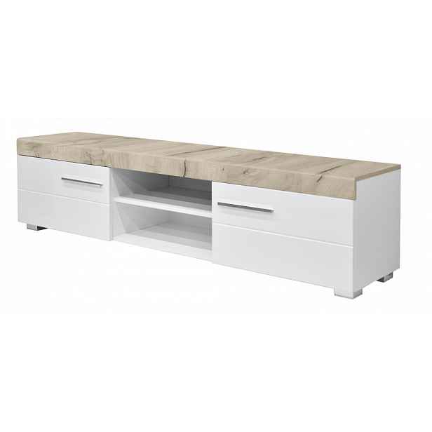 TV komoda BARCELONA - dub šedý/bílá lesk