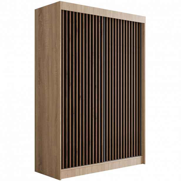ALTDECOR ŠATNÍ SKŘÍŇ s lamelovými posuvnými dveřmi VILANv2 – 150 cm Sonoma dub + lamely dub wotan