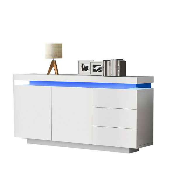 Modenvie SIDEBOARD 140/35/72,5 cm z dřevotřísky bílá ve vysokém lesku s RGB LED