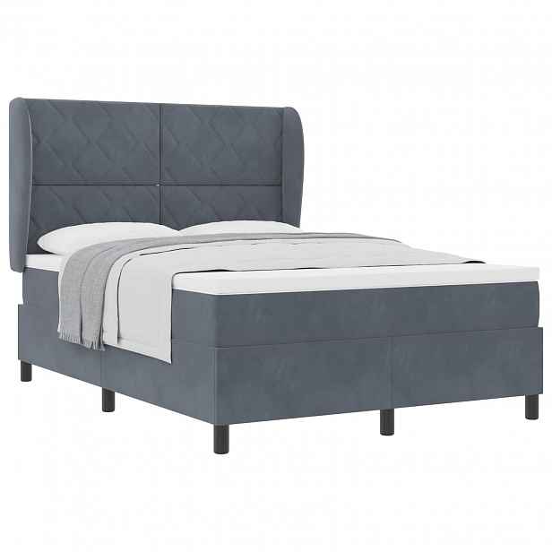 vidaXL Postel s boxspringem s čelo Tmavě šedá 200 x 140 cm samet