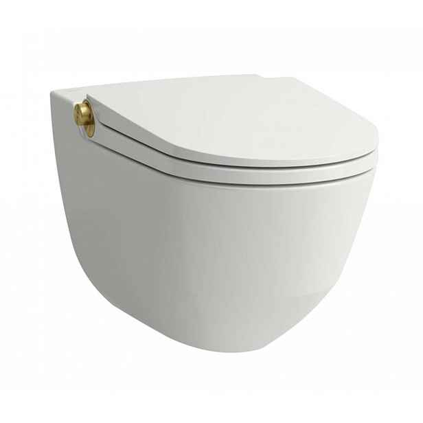 Laufen Cleanet Riva - Elektronický bidet s keramikou, závěsný, Rimless, SoftClose, LCC, bílá/leštěné zlato H8206914010001