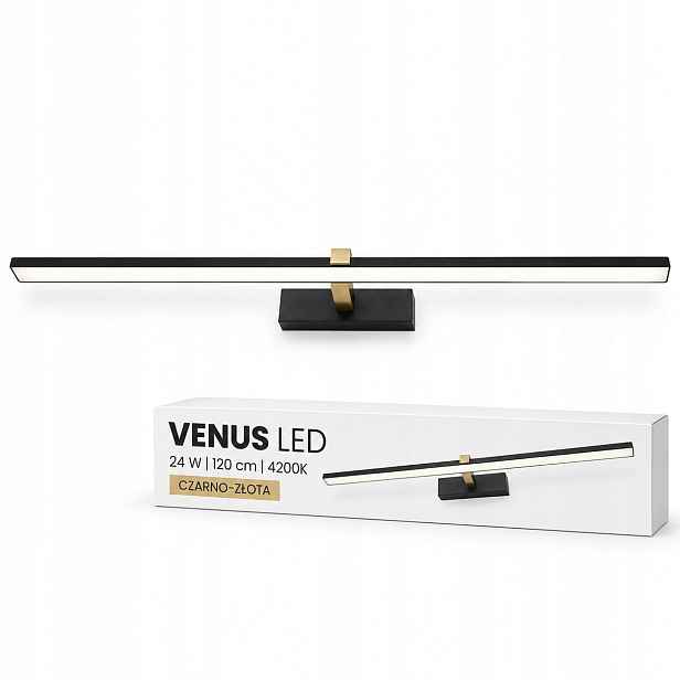 Nad komodu nástěnné svítidlo Venus 120 cm 24 W černo-zlaté Led 4200K do obývacího pokoje IP44