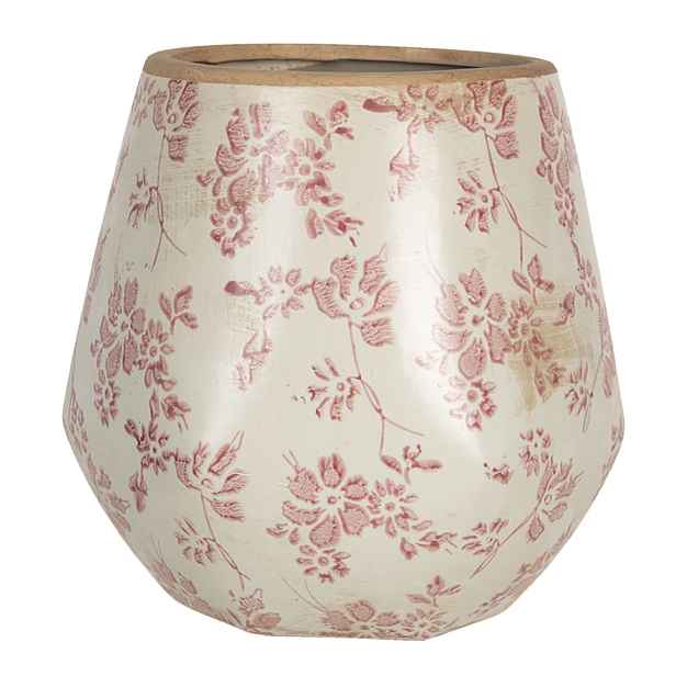 Retro obal na květináč s růžovými květy Mali - Ø17*18 cm Clayre & Eef