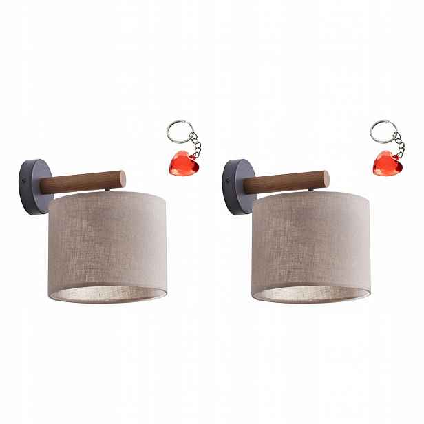 Tk Lighting Sada 2 x Lampa Nástěnné Hnědé Deva Nature Dřevo Látka