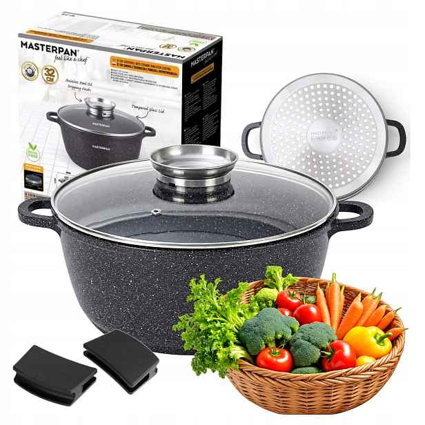 Velký hrnec 32 cm 10 l mramorový s víkem, indukce a plyn, hliník