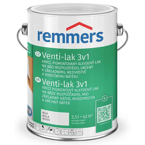 Lak na dřevo Venti - lak 3v1 bílá, 2,5 l