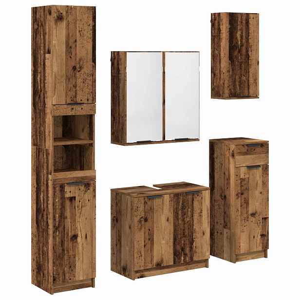vidaXL Sada koupelnového nábytku 5 ks Staré dřevo 64,5 x 33,5 x 59 cm