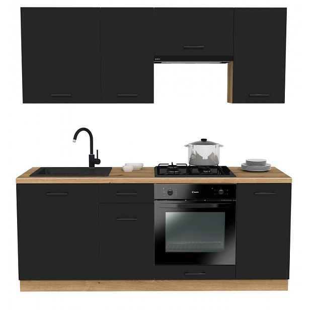 VÝPRODEJ - Kuchyňská linka 200/200 cm TAMPURI - dub evoke / černá