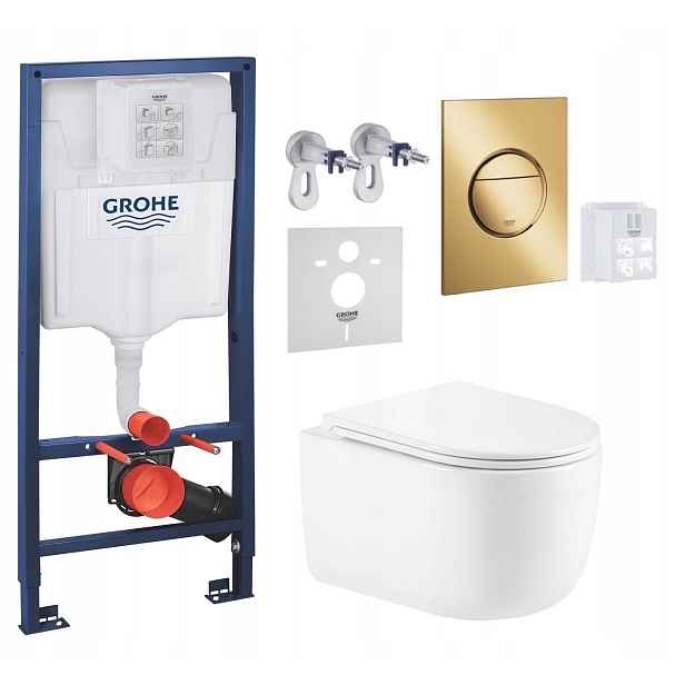 Grohe Podomítková Nádržka s mísou Wc Lesna Tornado a zlatým tlačítkem