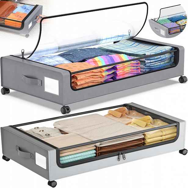 2X Úložný Box Pod Postel S Víkem A Kolečky Šuplík XL, Prachotěsný Úložný Prostor