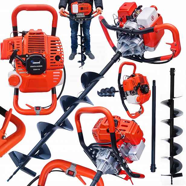 Benzínový zemní vrták Ondragon 5,2 kW vrták Ø 150 mm prodloužení 60 cm