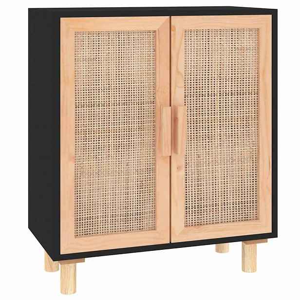 vidaXL Příborník černý 60x30x70 cm masivní borovice a přírodní ratan
