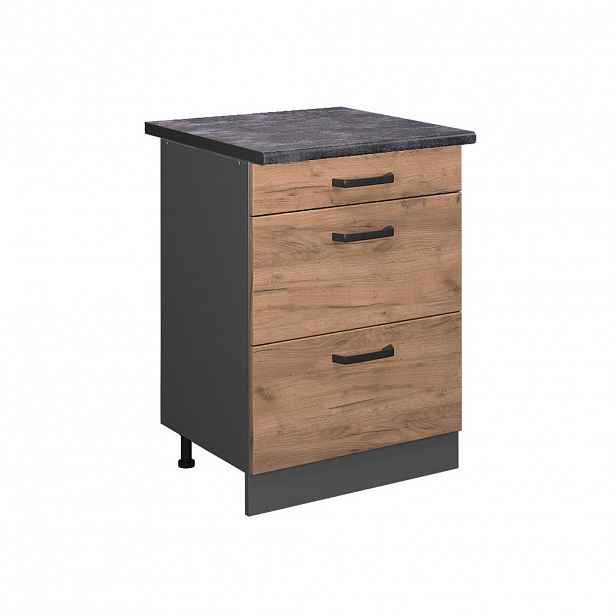 Vicco SPODNÍ SKŘÍŇKA KUCHYŇSKÉ LINKY R-Line Zlatý mocný dub 60 cm se zásuvkami, PD Antracit
