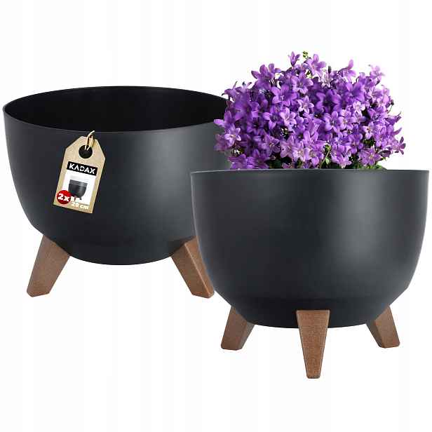 2x Květináč Na Nožičkách Vložka 29 Cm Černý