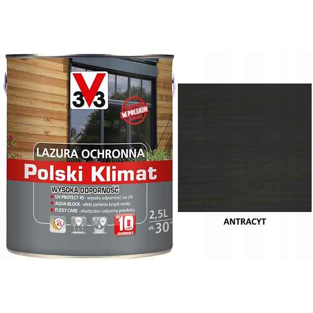 Glazura V33 Polský Klima 10 let 2,5 l odolná Antracit saténová