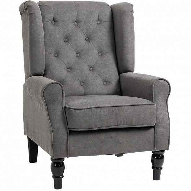 Redom KŘESLO ušák 86/74/102 cm s vysokým opěradlem a knoflíkovým prošíváním, Tmavě šedá
