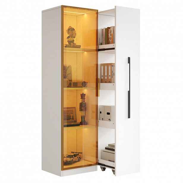 Modfu VITRÍNA z MDF 70x40x160 cm bílá s LED osvětlením a bočním úložným modulem