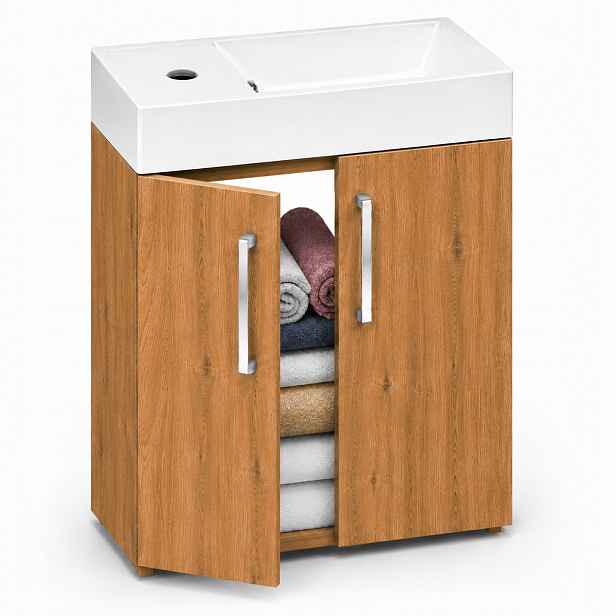 Závěsná koupelnová skříňka 40 cm s keramickým umyvadlem Loft Dub Lancelot