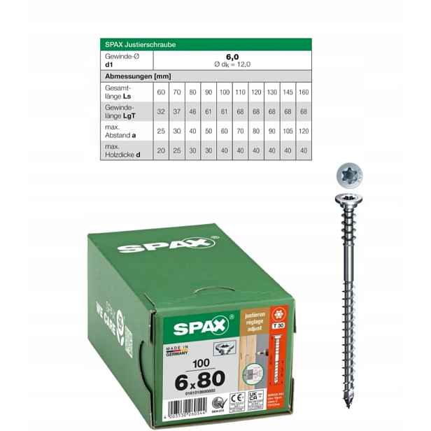 Regulační šrouby Wirox Tx Spax 6 x 80 mm 100 ks