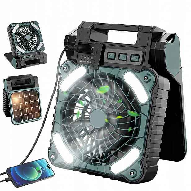 Solární kempingový ventilátor s Led lampou, přenosná solární lampa, skládací