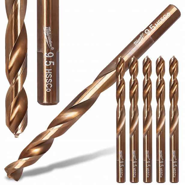 5 x Kobaltové Kovové vrtáky 9,5 mm z nerezové oceli, litina Hss-g Milwauk R6