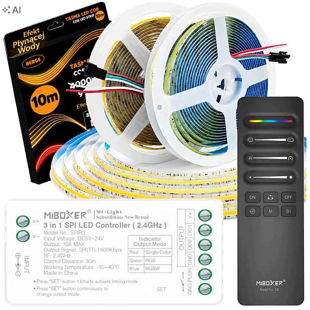 Led Páska Digitální Tekoucí Vlna 10 M Cob 130W WS2811 24V Miboxer Ovladač