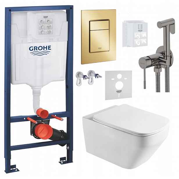 Wc Set Stelaz Grohe Wc Mísa Tornado Tlačítko Zlatá baterie grafit