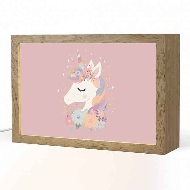 OnlyWow NOČNÍ LAMPIČKA Jednorožec - růžová - květiny 30x20 cm
