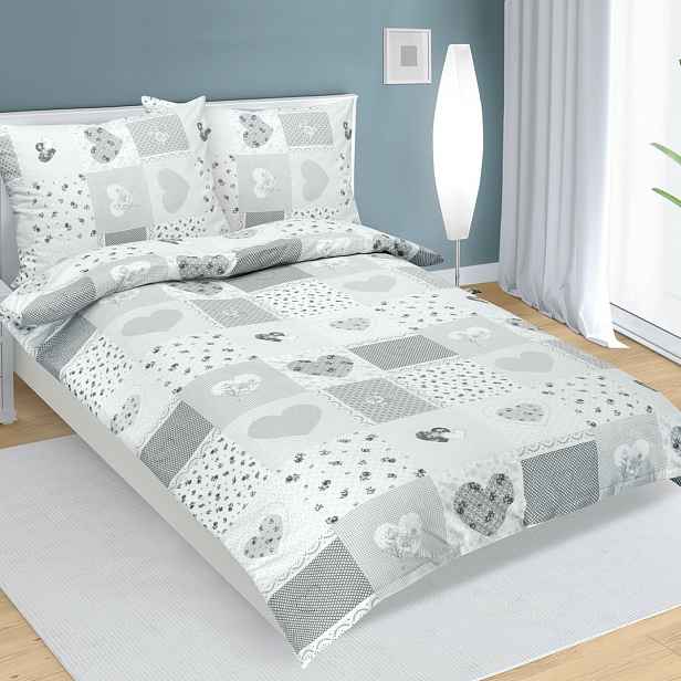 Bellatex Bavlněné povlečení Srdce patchwork, 140 x 220 cm, 70 x 90 cm