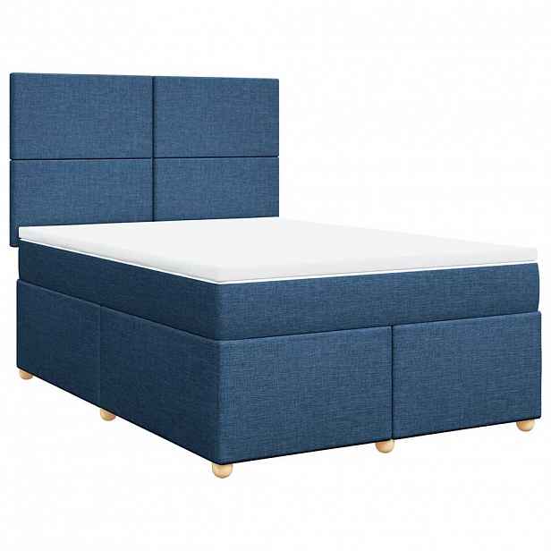 vidaXL Box spring postel s matrací modrá 140x190 cm textil