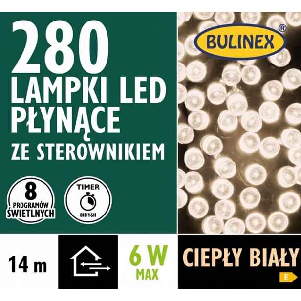 Vánoční osvětlení na stromeček IP44 280 Led s efektem tekoucího světla, teplá bílá 14 m 8 funkcí
