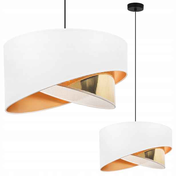Závěsná Stropní Lustrová Lampa S Bílým Glamour Stínítkem, Zlatý Úkos Uprostřed