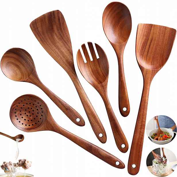 6 X Kuchyňské Náčiní A Doplňky, Dřevěné Lopatky, Lžíce A Špachtle