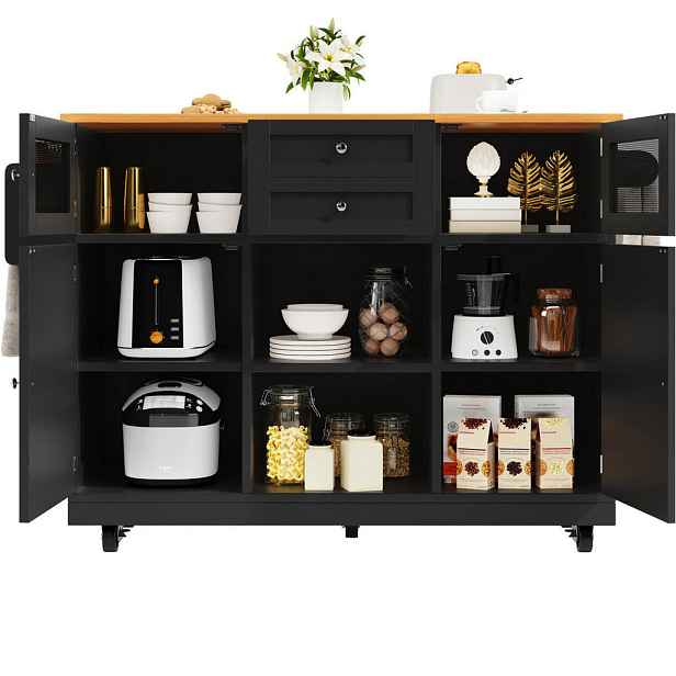 Modenvie KUCHYŇSKÝ ostrůvek z MDF, 140/40/93,5 cm, černý, se sklápěcí deskou