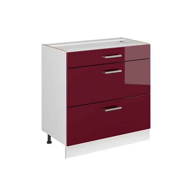 Vicco SPODNÍ SKŘÍŇKA KUCHYŇSKÉ LINKY R-Line, Červená vysoký lesk/Bílá, 80 cm se 3 zásuvkami bez pracovní desky