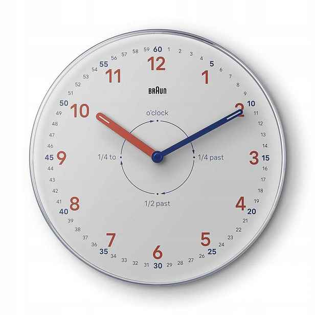 Bílý Nástěnný Hodinový Stroj Braun BC26TW Time Teacher Neobrite Pro Výuku