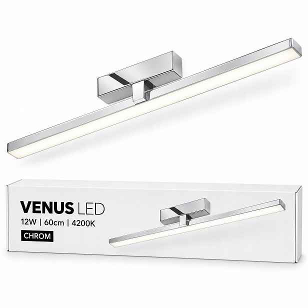 Chromovaná lampa nad zrcadlo Venus Led 12W 60 cm koupelnová 4200K IP44
