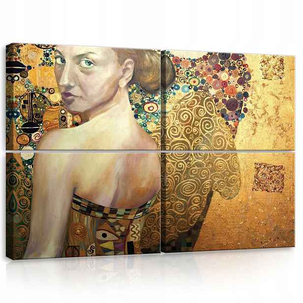 Obraz 120x80 modulární portrét ženy zlatý ornament Klimt elegance