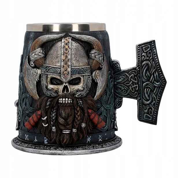 Pivní Sklenice na pivo Lebka Vikinga Nemesis Now Tankard Hrnek Skull 450 ml 18 cm