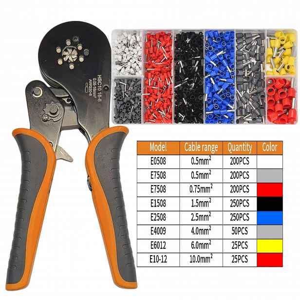 TEMU Sada pro krimpování HSC10 16-6A pro vysoké zatížení, sada krimpovacích nástrojů pro krimpovací svorky pro vysoké zatížení s 1200 drátovými