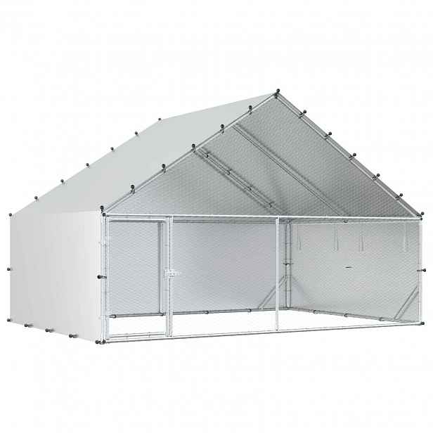 vidaXL Kurník se stříškou Stříbrná 300 x 200 x 190 cm Pozinkovaná ocel