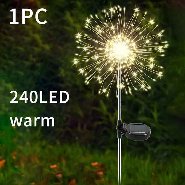 TEMU Solární LED světla ve tvaru ohňostroje, 8 režimů, pohádková světla, závěsy z měděného drátu s osvětlením, světelné řetězy na párty, vhodné pro