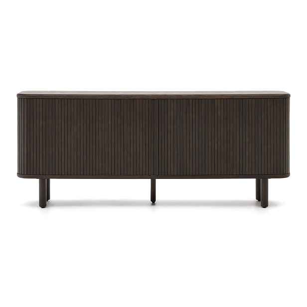 Tmavě hnědá nízká komoda v dekoru jasanu s posuvnými dveřmi 180x75 cm Mailen – Kave Home